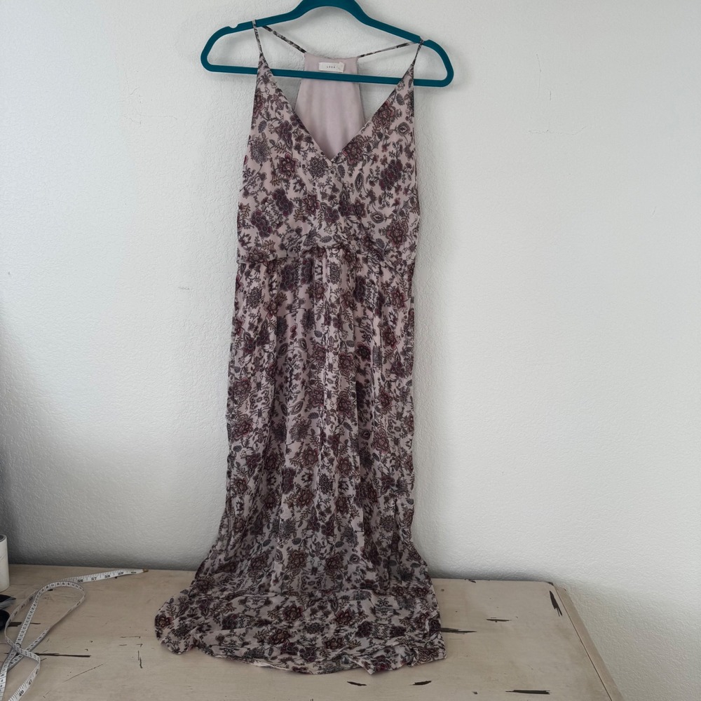 LUSH Floral Print Maxi Dress Racerback Spaghetti Straps Boho Pink M